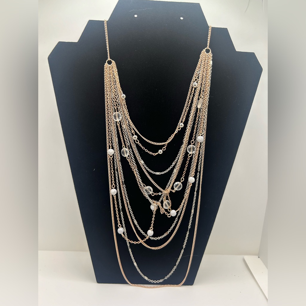 Massini Beaded And Small Gold Tone Chain Multi Layered Necklace 12$